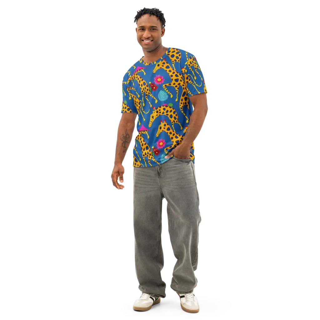 Giraffe Garden on Men's Cotton Crew Neck T-Shirt — Front