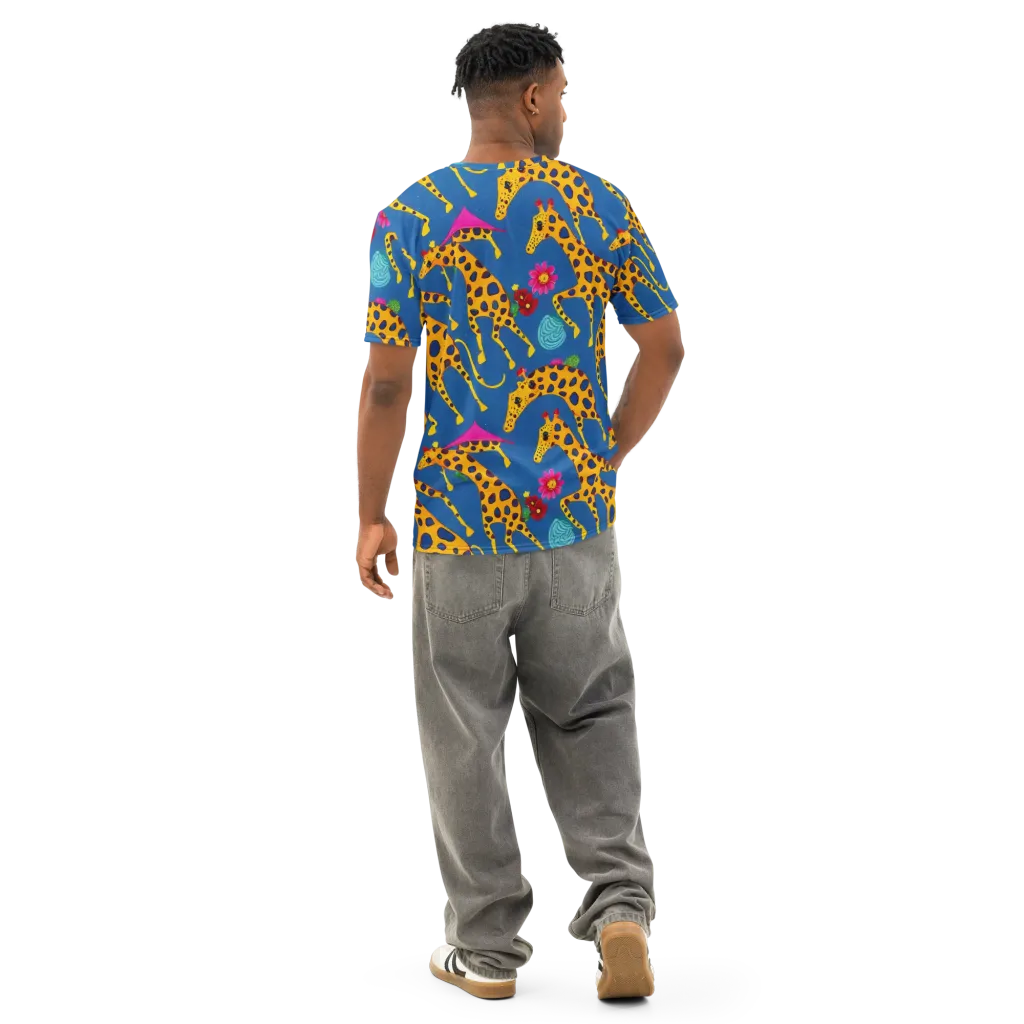 Giraffe Garden on Men's Cotton Crew Neck T-Shirt — Back