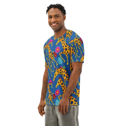 Giraffe Garden on a Men's Cotton Crew Neck T-Shirt