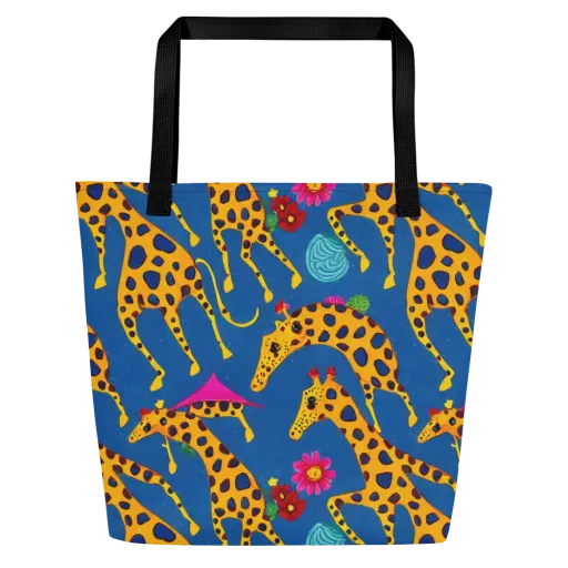 Giraffe Garden on a Large Tote Bag W/ Pocket