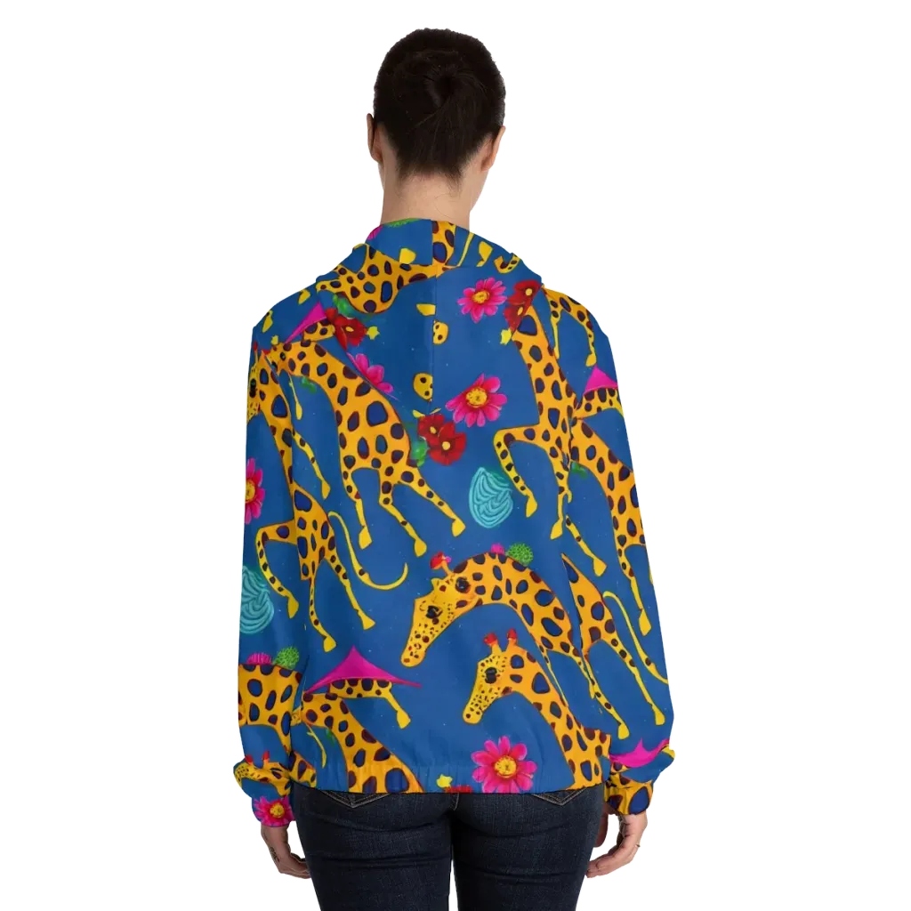 Giraffe Garden on Women's Full-Zip Hoodie — Back On Person