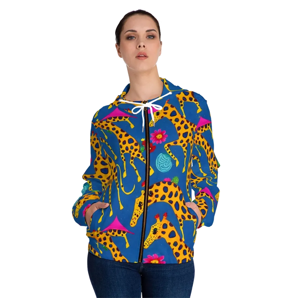 Giraffe Garden on Women's Full-Zip Hoodie — Front On Person