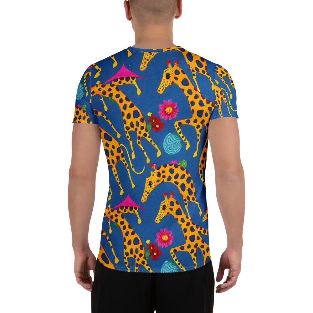 Giraffe Garden on Men's Athletic T-Shirt — Back