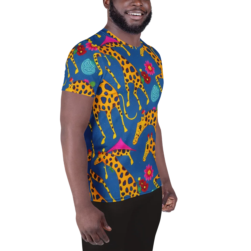 Giraffe Garden on Men's Athletic T-Shirt — Right