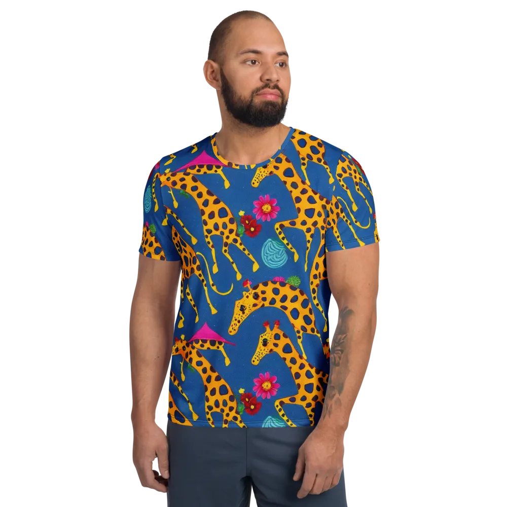 Giraffe Garden on Men's Athletic T-Shirt — Front