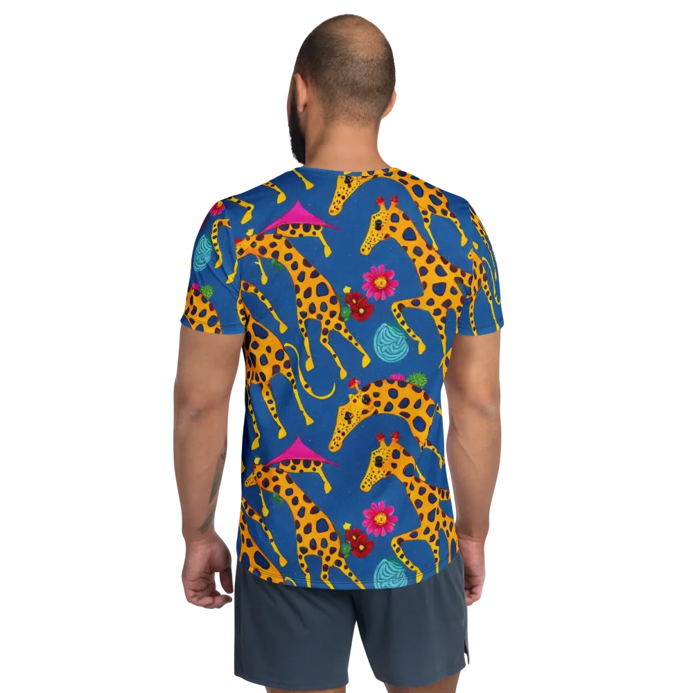 Giraffe Garden on Men's Athletic T-Shirt — Back