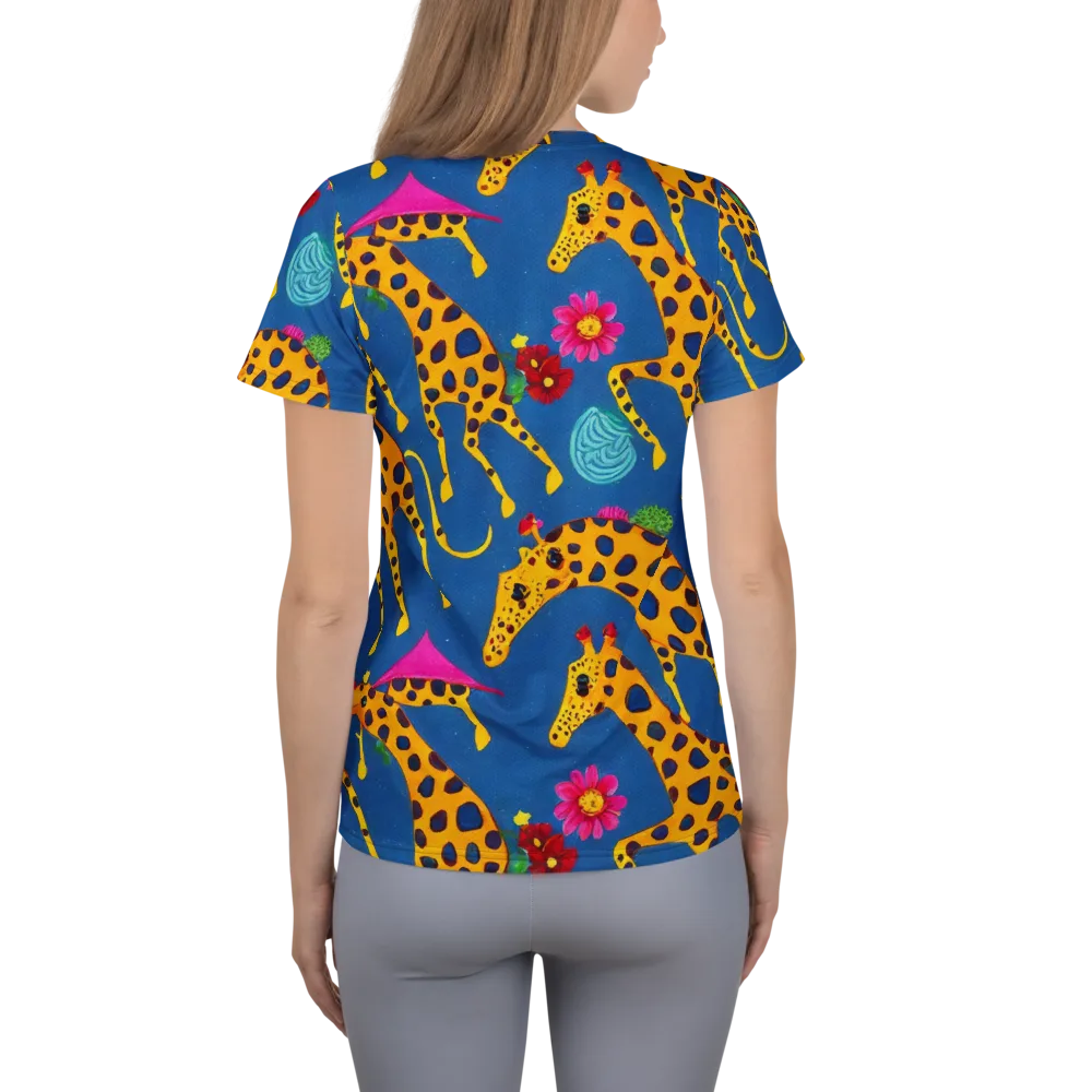Giraffe Garden on Women's Athletic T-Shirt — Back
