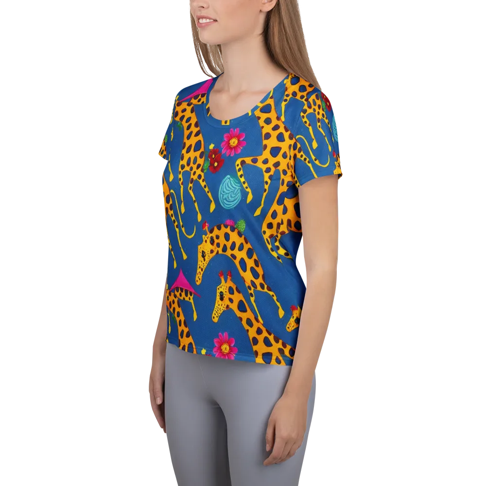 Giraffe Garden on Women's Athletic T-Shirt — Left