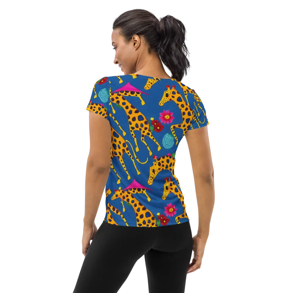 Giraffe Garden on Women's Athletic T-Shirt — Back