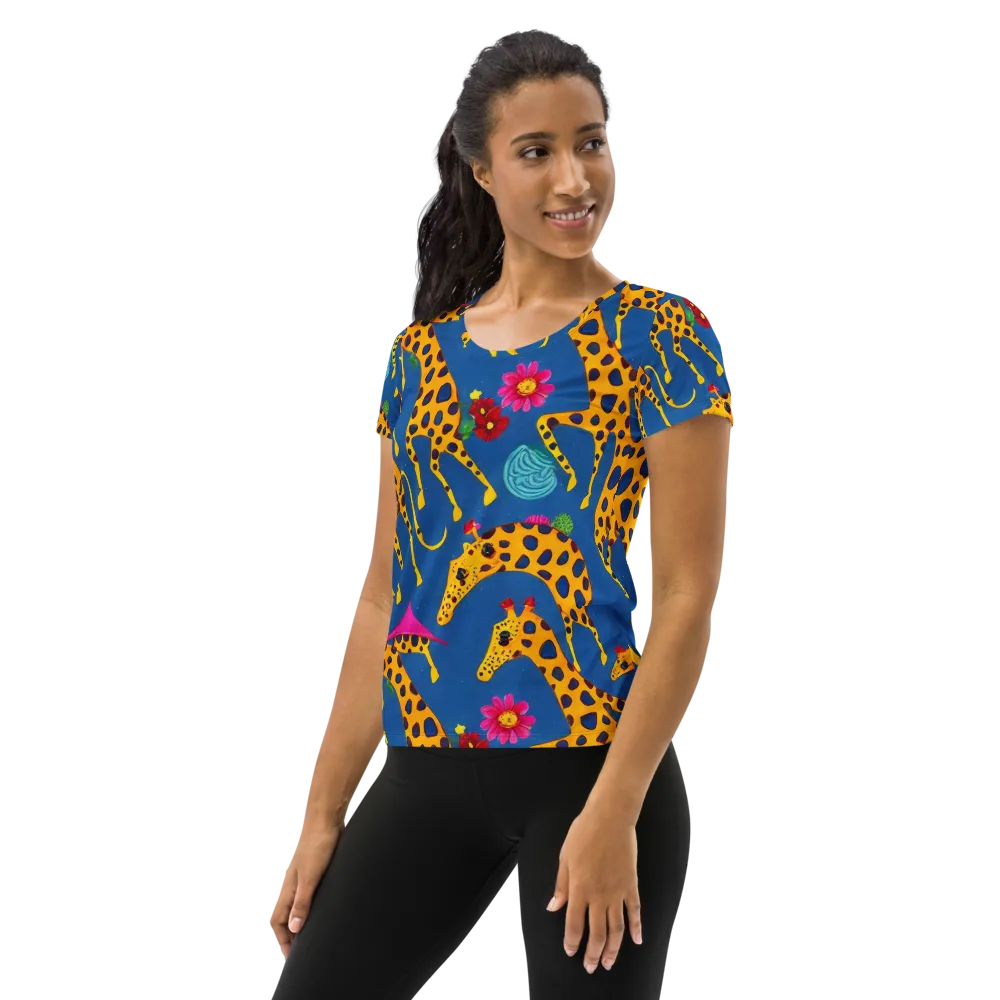 Giraffe Garden on Women's Athletic T-Shirt — Left