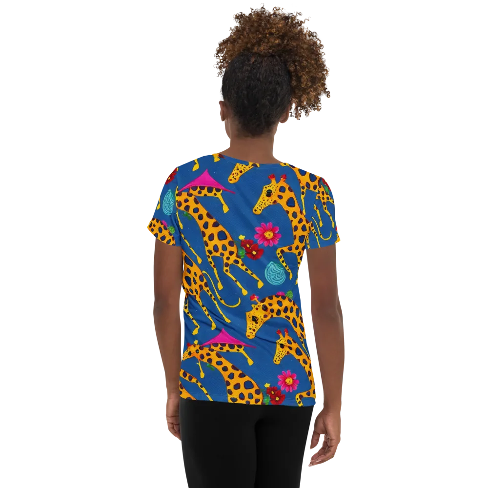 Giraffe Garden on Women's Athletic T-Shirt — Back