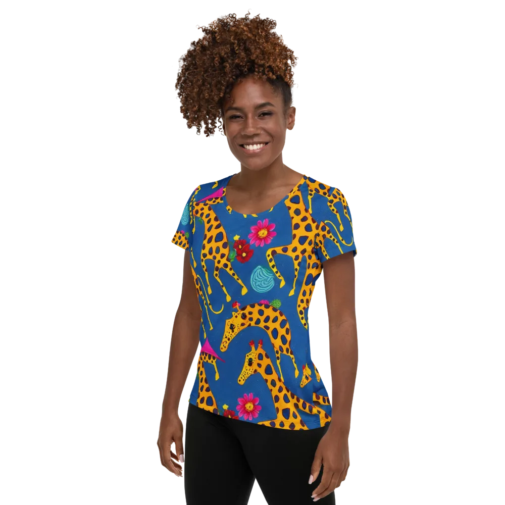 Giraffe Garden on Women's Athletic T-Shirt — Left