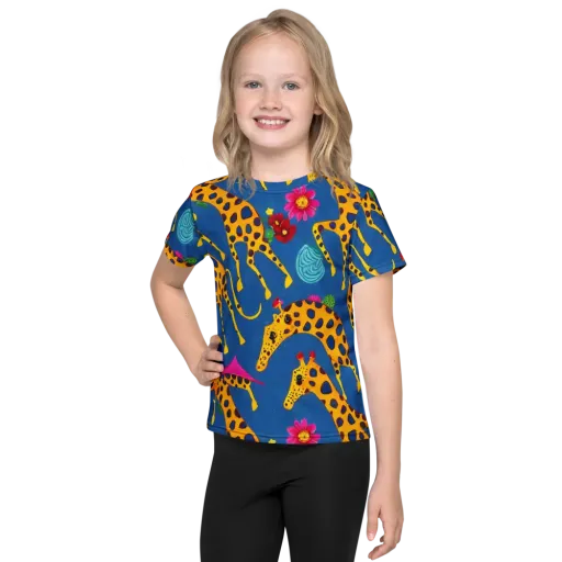 Giraffe Garden on a Kids Crew Neck T-Shirt