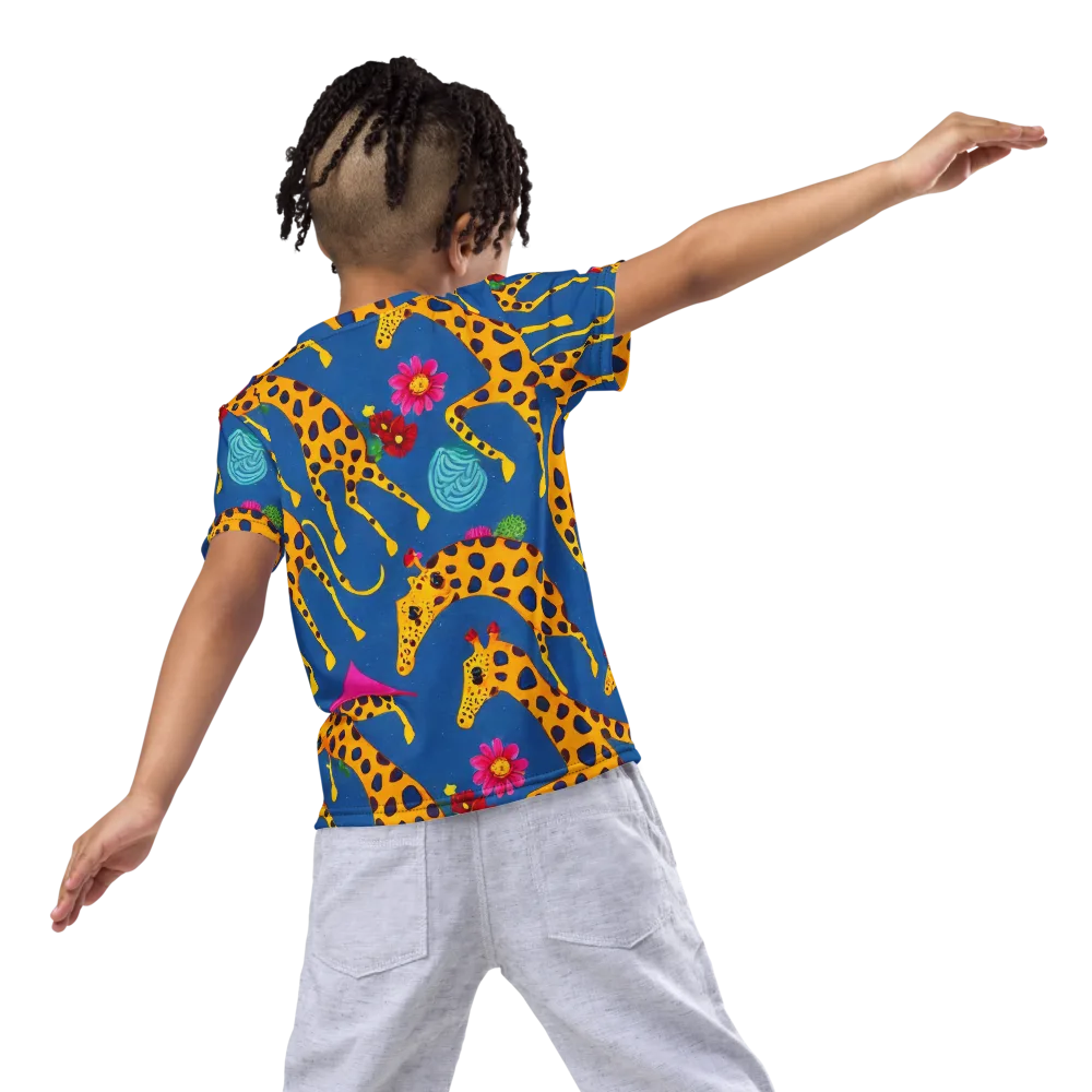 Giraffe Garden on Kids Crew Neck T-Shirt — Back