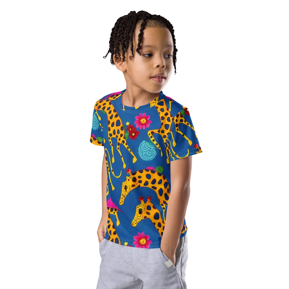 Giraffe Garden on Kids Crew Neck T-Shirt — Left Front
