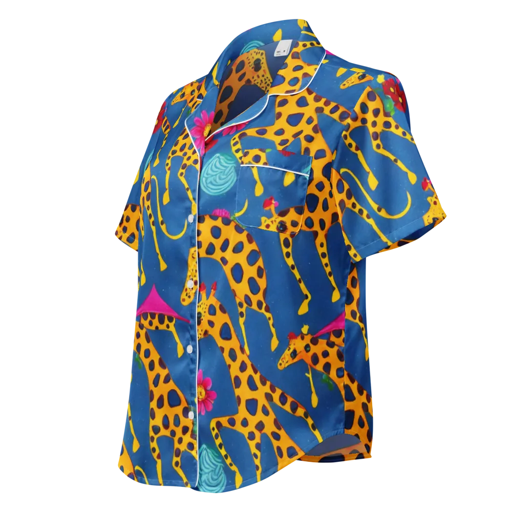 Giraffe Garden on Women's Short Sleeve Pajama Top — Left Front