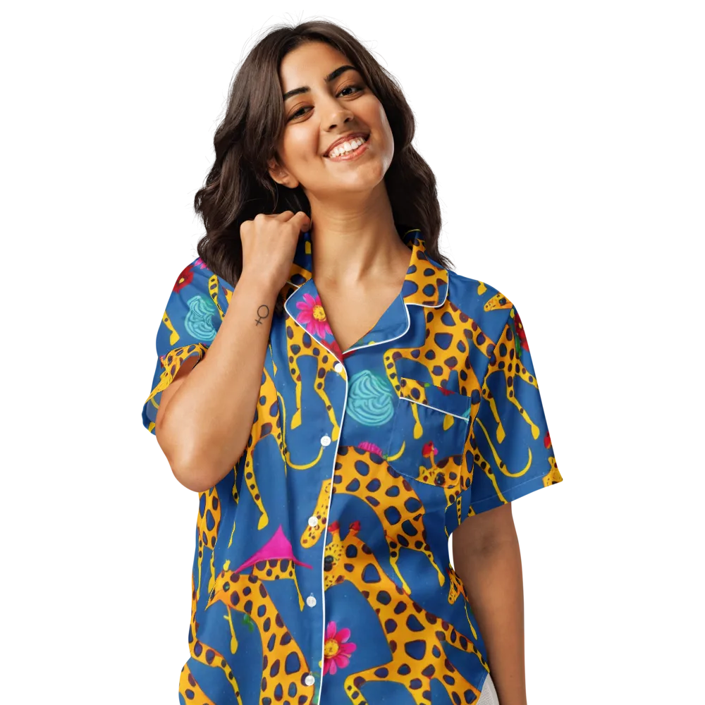 Giraffe Garden on Women's Short Sleeve Pajama Top — Front
