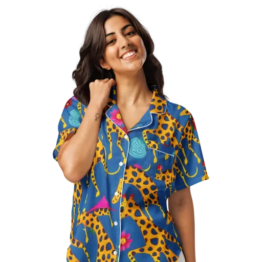 Giraffe Garden on a Women's Short Sleeve Pajama Top