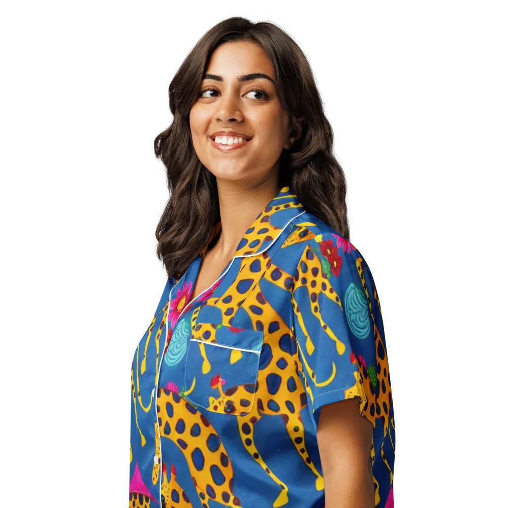 Giraffe Garden on Women's Short Sleeve Pajama Top — Left Front