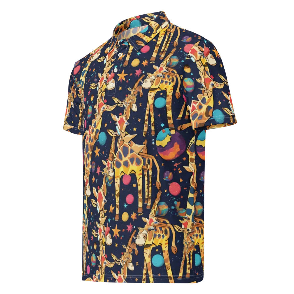 Cosmic Giraffe Parade on Men's Slim Fit Polo Shirt — Left Front