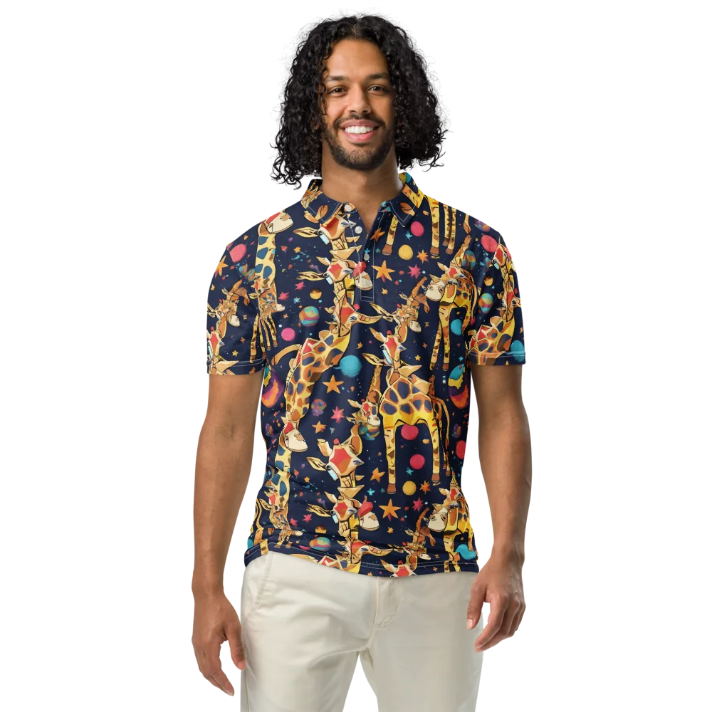 Cosmic Giraffe Parade on Men's Slim Fit Polo Shirt — Front