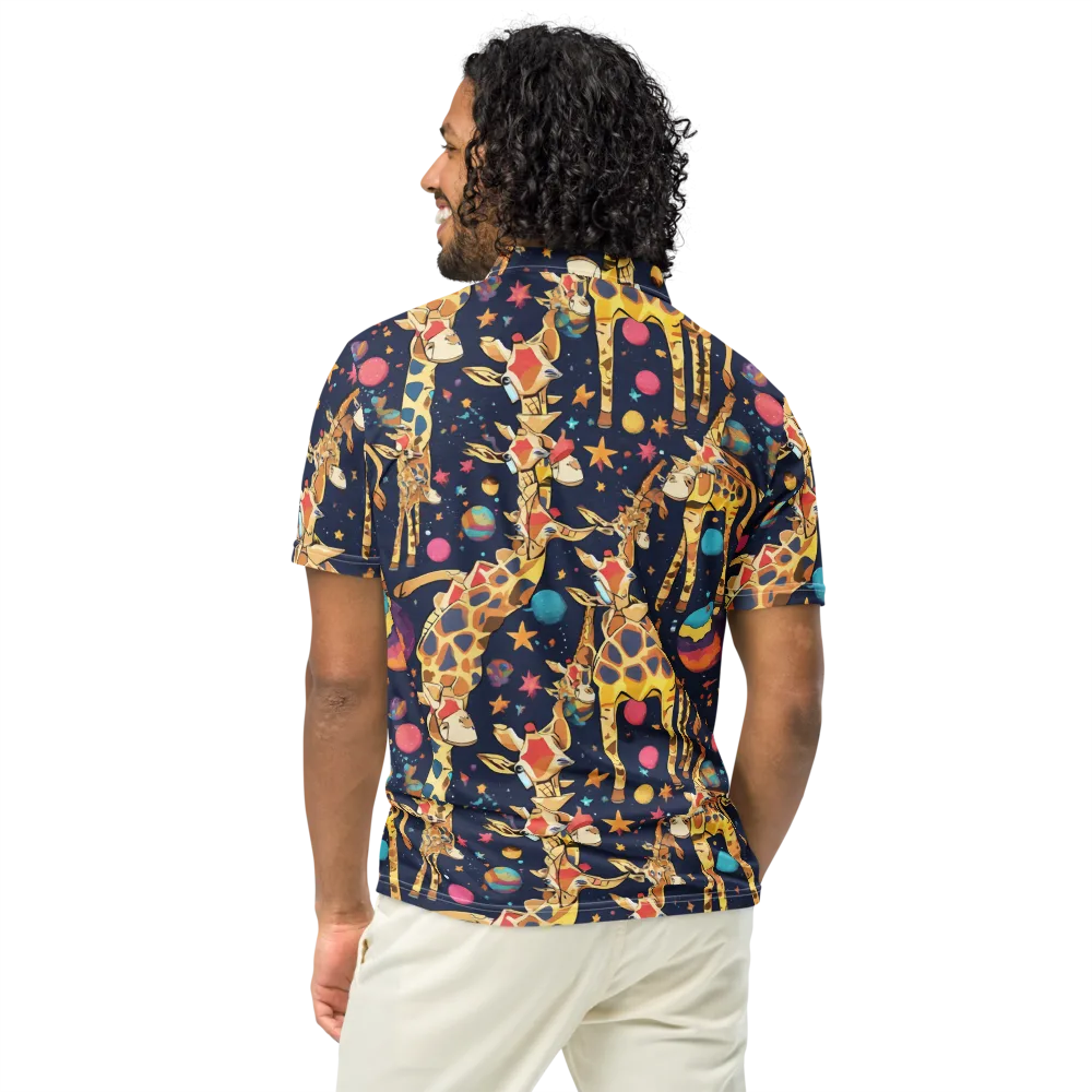 Cosmic Giraffe Parade on Men's Slim Fit Polo Shirt — Back