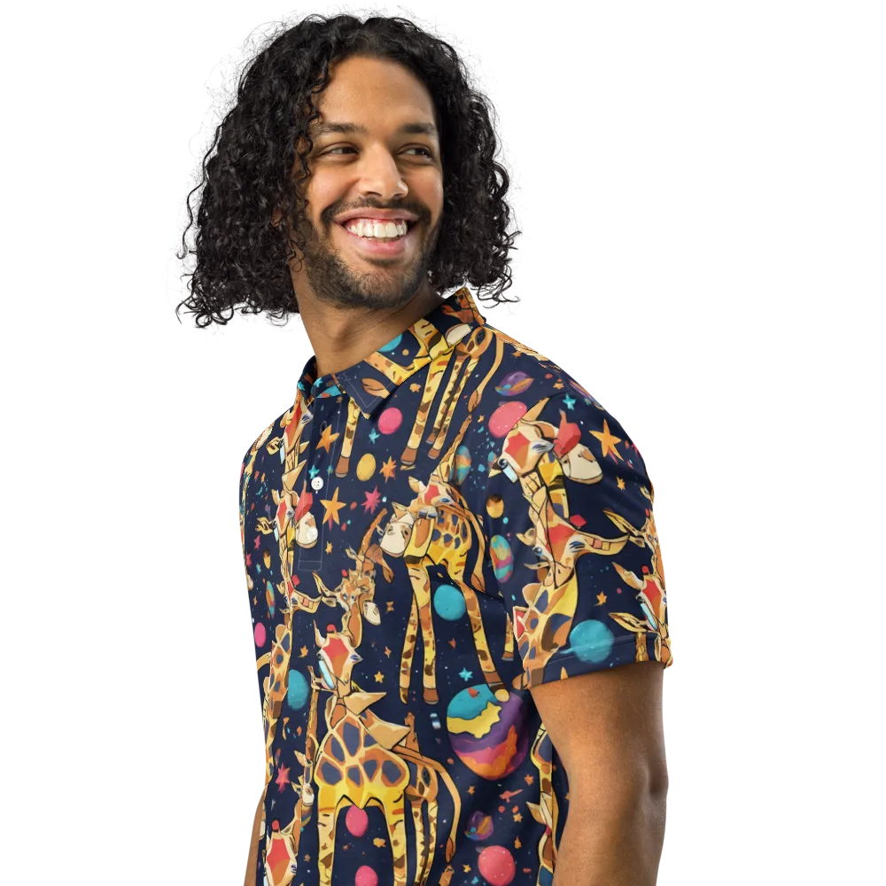 Cosmic Giraffe Parade on Men's Slim Fit Polo Shirt — Left Front