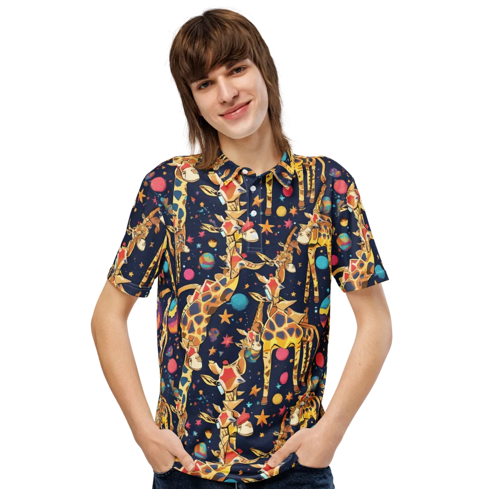 Cosmic Giraffe Parade on Men's Slim Fit Polo Shirt — Front