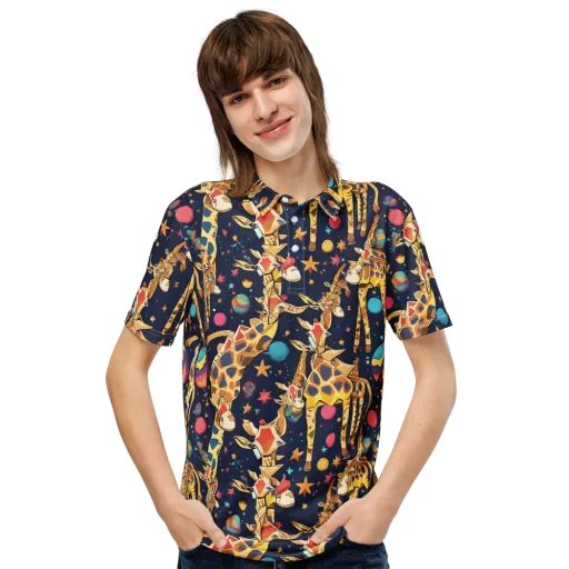 Cosmic Giraffe Parade on a Men's Slim Fit Polo Shirt