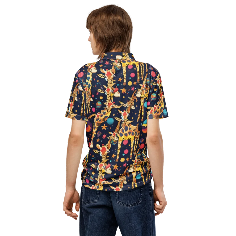 Cosmic Giraffe Parade on Men's Slim Fit Polo Shirt — Back
