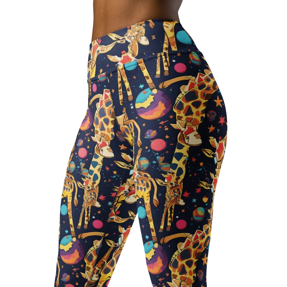 Cosmic Giraffe Parade on Yoga Leggings — Left Front
