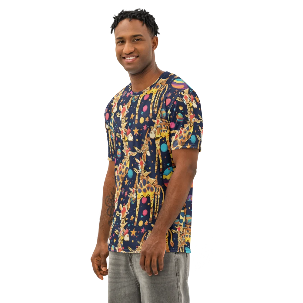 Cosmic Giraffe Parade on Men's Cotton Crew Neck T-Shirt — Left Front