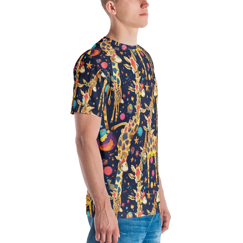 Cosmic Giraffe Parade on Men's Crew Neck T-Shirt — Right
