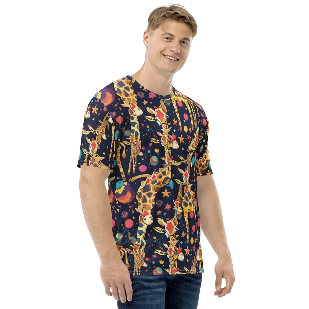 Cosmic Giraffe Parade on Men's Crew Neck T-Shirt — Right