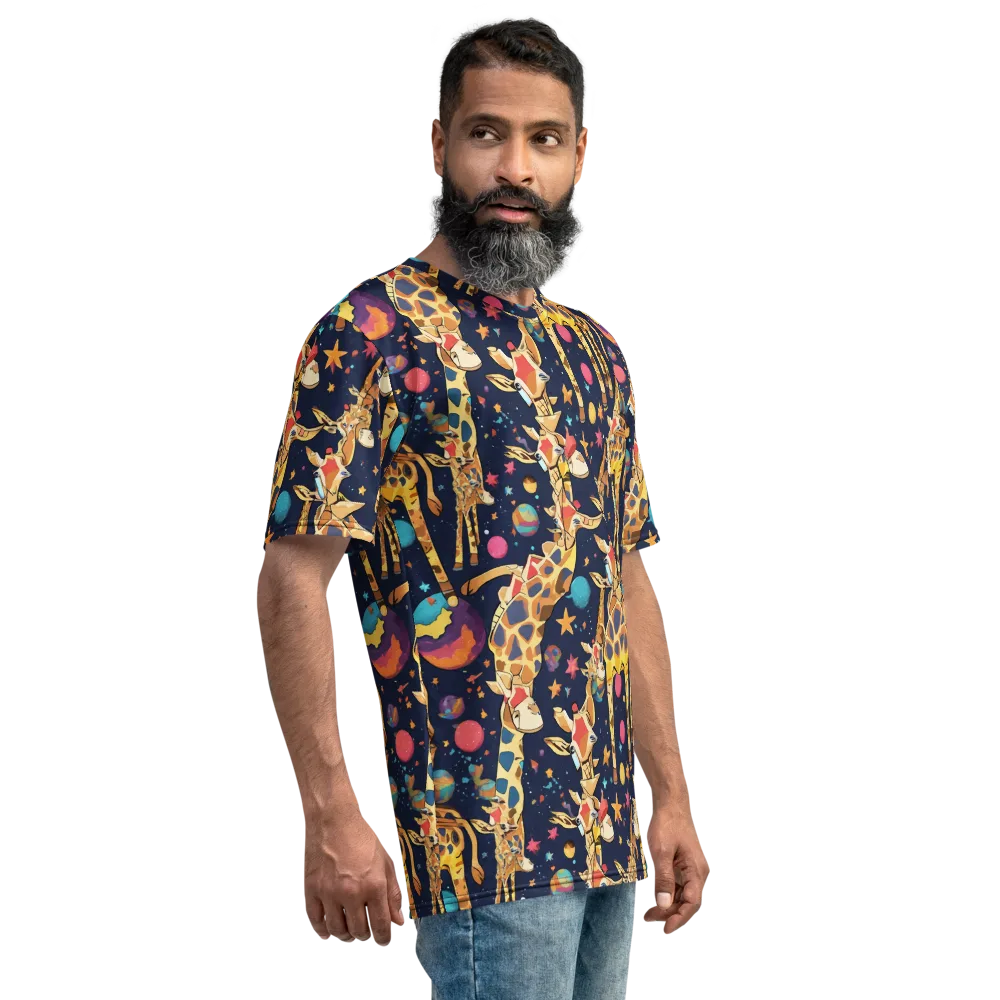 Cosmic Giraffe Parade on Men's Crew Neck T-Shirt — Right