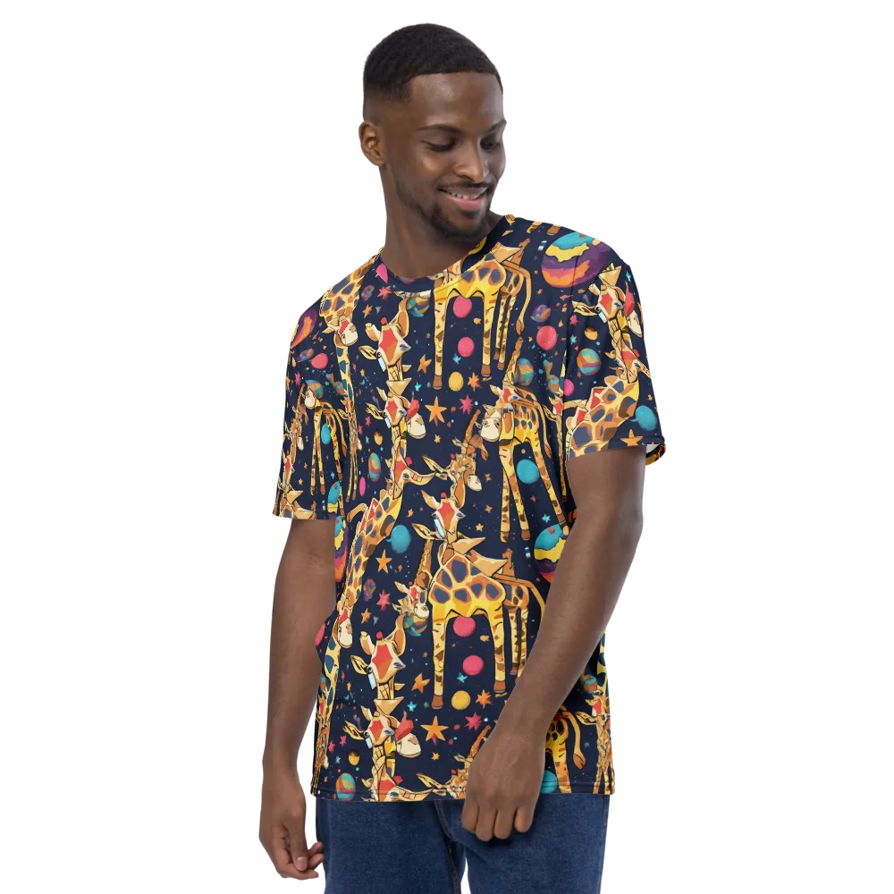 Cosmic Giraffe Parade on Men's Crew Neck T-Shirt — Left