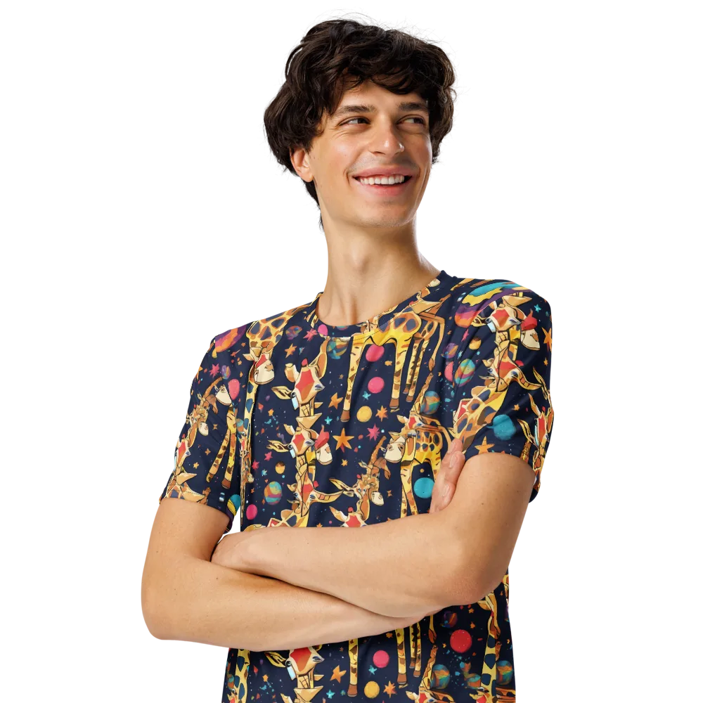 Cosmic Giraffe Parade on Men's Crew Neck T-Shirt — Left Front