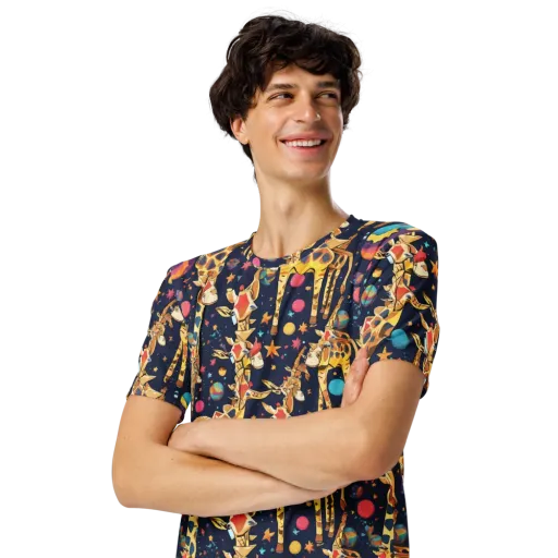 Cosmic Giraffe Parade on a Men's Crew Neck T-Shirt