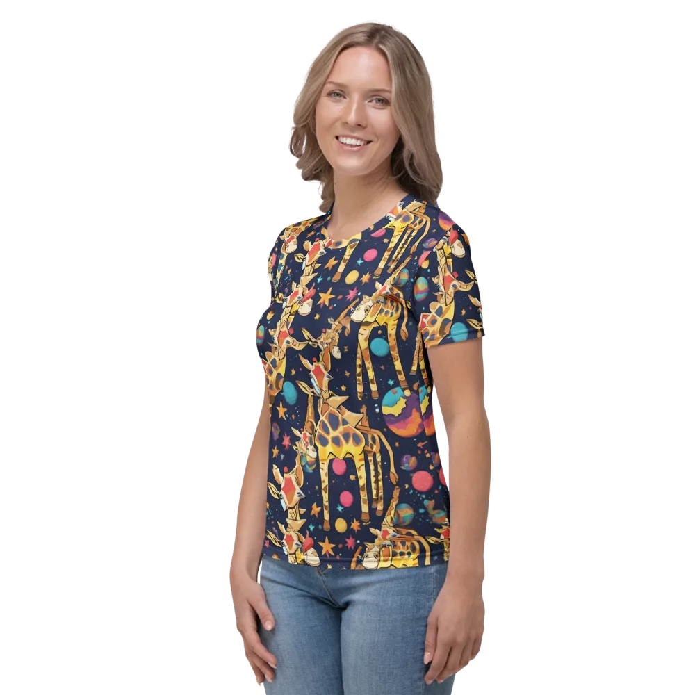 Cosmic Giraffe Parade on Women's Crew Neck T-Shirt — Left