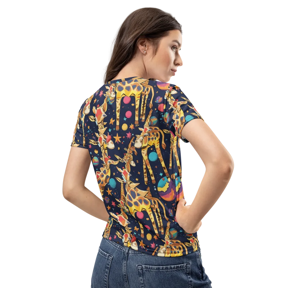 Cosmic Giraffe Parade on Women's Crew Neck T-Shirt — Back