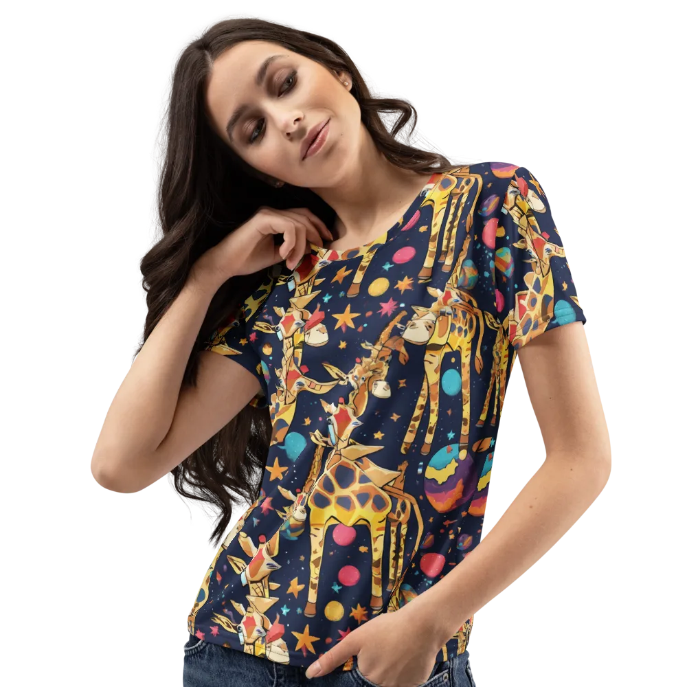 Cosmic Giraffe Parade on Women's Crew Neck T-Shirt — Left Front