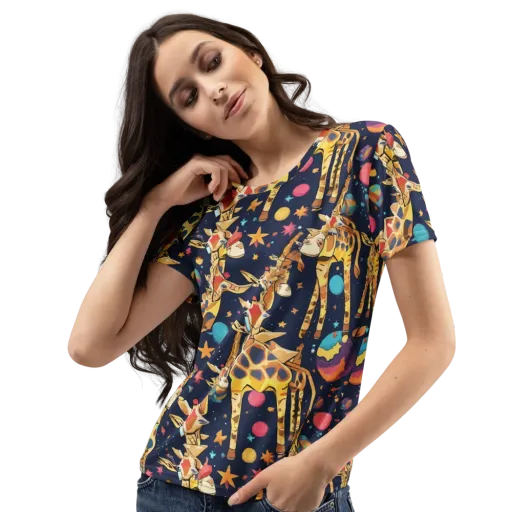 Cosmic Giraffe Parade on a Women's Crew Neck T-Shirt