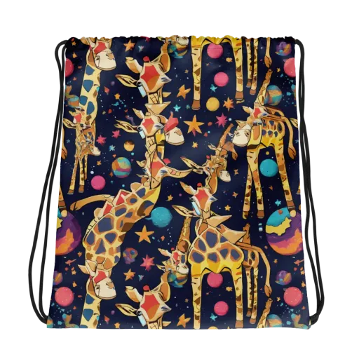 Cosmic Giraffe Parade on a Drawstring Bag