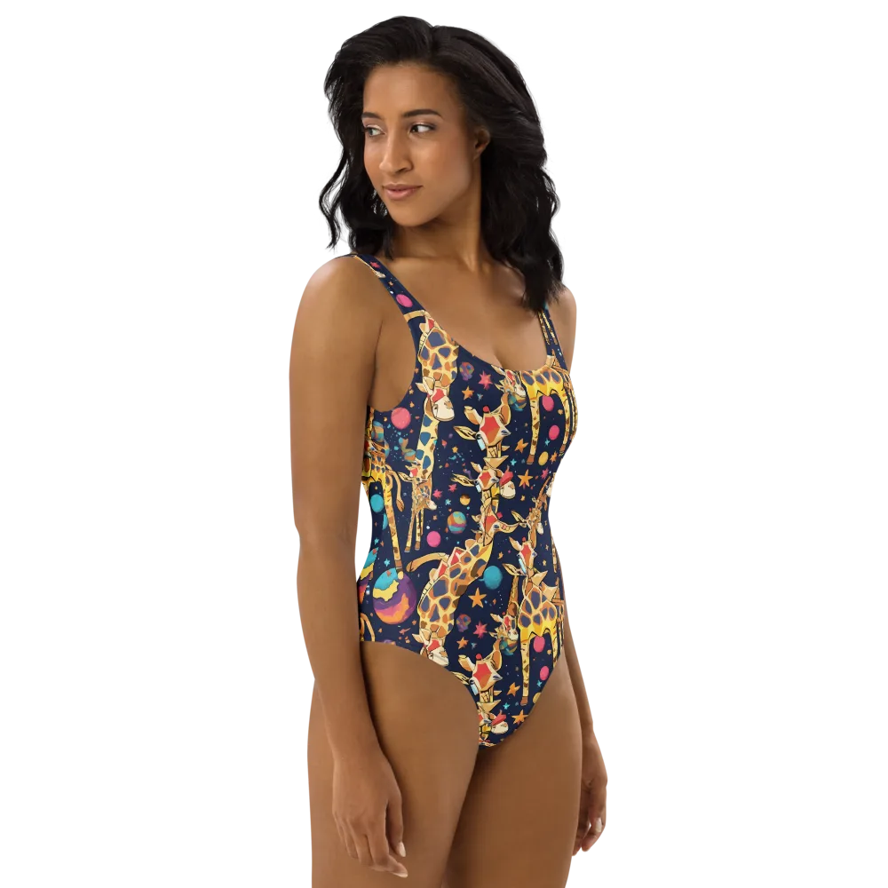 Cosmic Giraffe Parade on One-Piece Swimsuit — Right