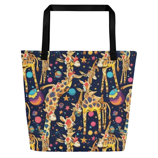 Cosmic Giraffe Parade on a Large Tote Bag W/ Pocket