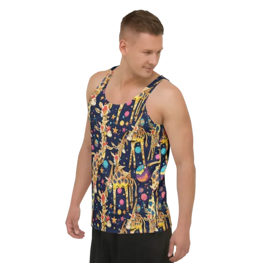 Cosmic Giraffe Parade on a Men's Tank Top
