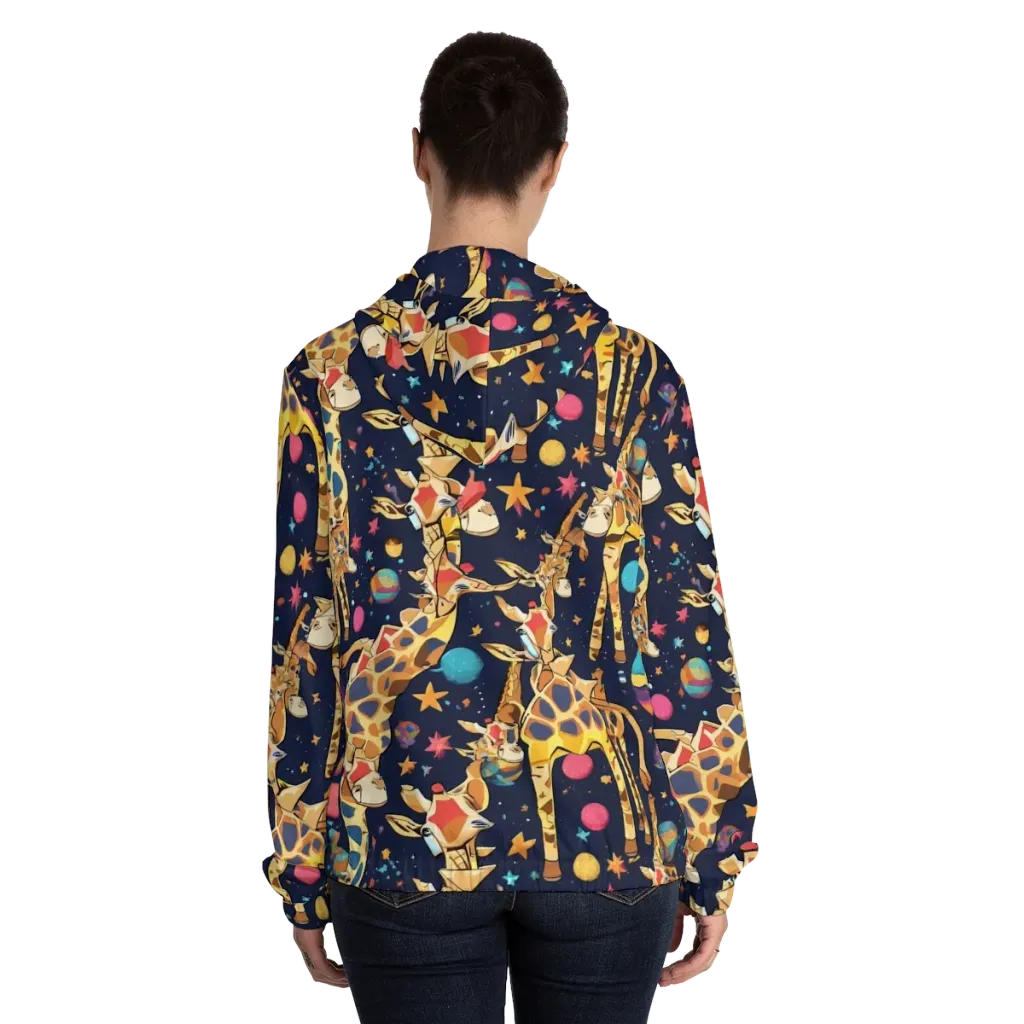 Cosmic Giraffe Parade on Women's Full-Zip Hoodie — Back On Person