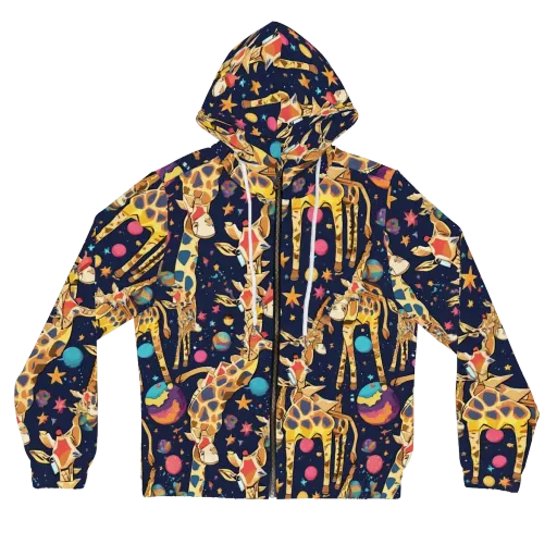Cosmic Giraffe Parade on a Women's Full-Zip Hoodie