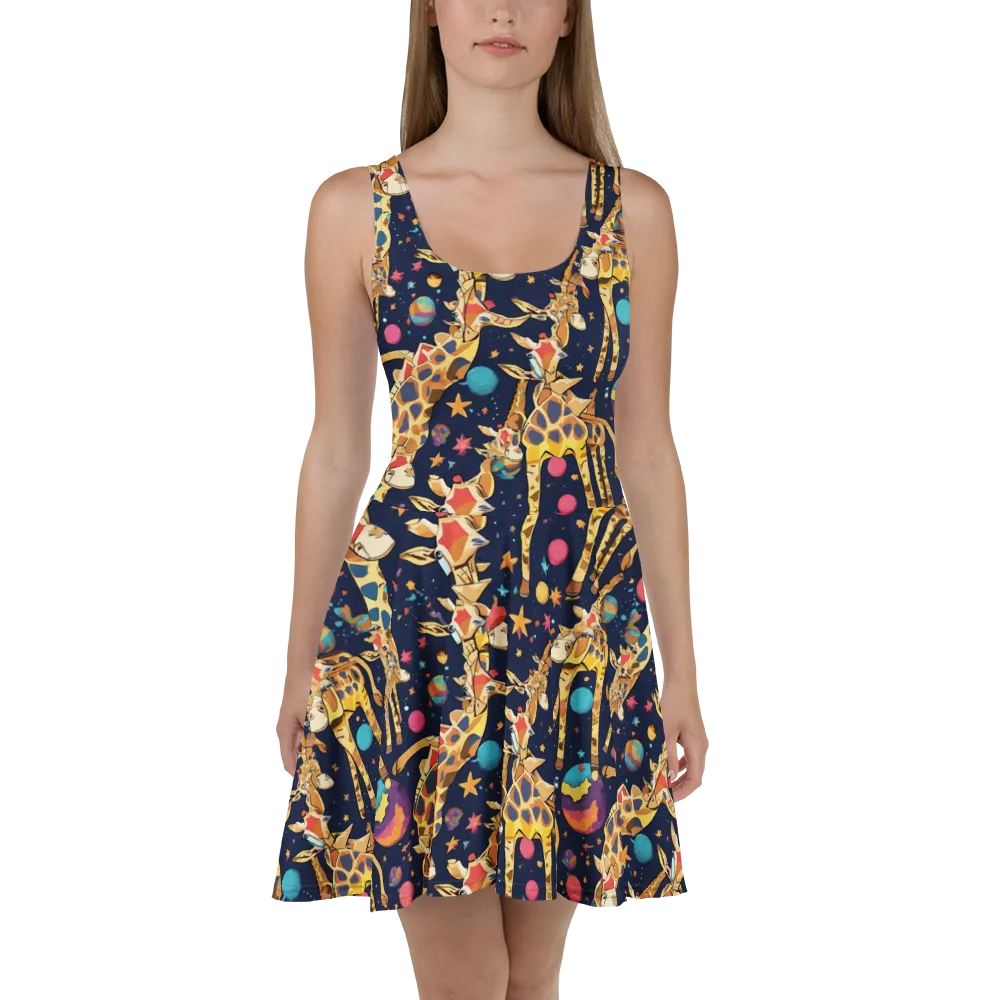 Cosmic Giraffe Parade on Skater Dress — Front