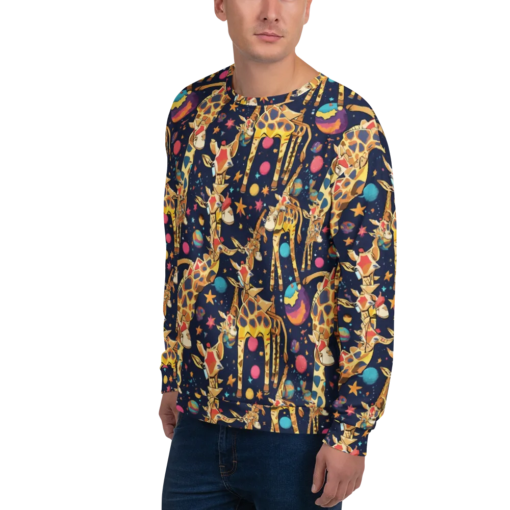 Cosmic Giraffe Parade on Sweatshirt — Left Front